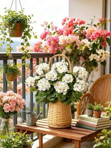 5/1 Pc Artificial Geranium Silk Geranium,Artificial White Geraniums,Lifelike Geranium Shrub - Realistic White Flowers And Green Leaves, Outdoor UV Protection White Artificial Geranium Floral Cluster Fake Flower Plant Suitable For Potted Plants, Home Decor, Balcony, Vase, Tabletop. - White - View 11