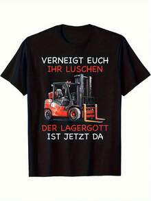 Camiseta Divertida para Hombre Estilo 2026 con Diseño de Trabajador de Almacén Alemán |   Camiseta casual de manga corta y cuello redondo con estampado de Lagergott Ist Da Stapler Lagerist y montacargas, para trabajos de logística, inventario y almacén - Para todas las estaciones, talla grande. - Negro - Ver 1