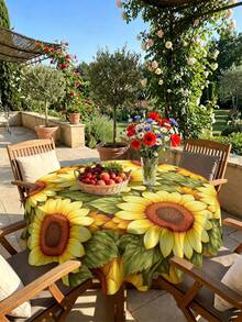 1/2pcs Tablecloth, Sunflower Pattern Polyester Tablecloth, Countryside Style Dining Table Decor, Suitable For Kitchen, Dining Room, Coffee Table, Picnic, Camping, Farmhouse Home Decor, Square Or Round Shape, Multi-Scenario Table Protection, Holiday Atmosphere Embellishment - Multicolor - View 18