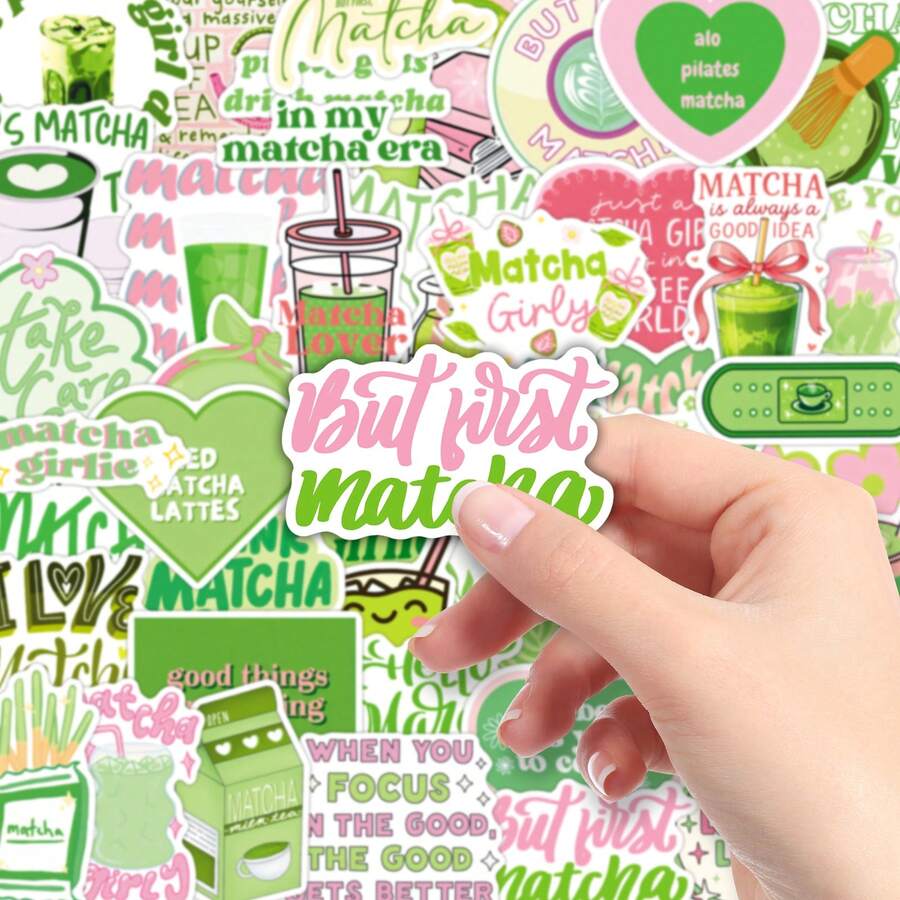 50 st. pastellgröna estetiska klistermärken i koreansk matcha-flicka-stil, kreativa skrivbordsmaterial - Matcha-tjejens estetik - Visa 1