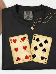 Camiseta con el meme del 67, camiseta con el 67 jugando a los CaR1DS, camiseta divertida del 6 7, camiseta de P1oker CaR1DS. Camiseta unisex de algodón puro de 220 g, peso ideal para todas las estaciones, adecuada tanto para hombres como para mujeres. Tejido duradero de alta calidad, suave al tacto y de larga duración. Parte superior transpirable. Adecuada para la primavera y el verano de las mujeres, vacaciones, Día de la Madre, Día de la Independencia. - Negro - Ver 1