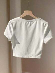 Baby Short-Sleeved T-Shirt With Vintage Faux Pearl Portrait Print, Flat Heat Transfer Printing, Millennial Style, Elegant Women's Fashion T-Shirt With Round Neck, Exquisite And Beautiful Outfit, Soft And Comfortable Top, Versatile Style For All Seasons. Fashion - 白色 - 查看 2