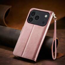 Keychain,Lanyard Cowhide Leather Phone Case With Card Slot And Wrist Strap, Suitable For Samsung A16/A26/A36/A32/A55/A56/S26U/S25/24P/A56/16/26, Android Phones, 17/17Air/17Pro/17ProMax/16/16Pro/16E/16Plus/16ProMax/15ProMax/15Pro/15Plus/15/14/14Pro/14Plus/14ProMax/13/13Pro/13ProMax - Pink - View 1