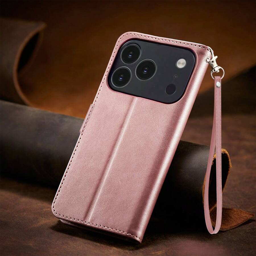 Keychain,Lanyard Cowhide Leather Phone Case With Card Slot And Wrist Strap, Suitable For Samsung A16/A26/A36/A32/A55/A56/S26U/S25/24P/A56/16/26, Android Phones, 17/17Air/17Pro/17ProMax/16/16Pro/16E/16Plus/16ProMax/15ProMax/15Pro/15Plus/15/14/14Pro/14Plus/14ProMax/13/13Pro/13ProMax - Pink - View 1