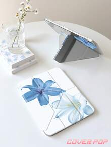 Blue Hibiscus Pattern Protective Case Compatible With Ipad Air 4/5 10.9", 7/8/9 10.2", 11" 11th Gen (2025), Galaxy Tab A9 11", Tab A9 8.7", Cute Style Suitable For Back To School, Valentine's Day, New Year Gift - Multicolor - View 3