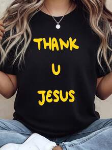 Camiseta unisex TH1hank u Jesus, TH1hank you Jesus T1EE, Camiseta cristiana. Camiseta unisex de algodón puro de 220 g. Peso ideal para todas las estaciones, adecuada tanto para hombres como para mujeres. Tejido duradero de alta calidad, suave al tacto y de larga duración. Parte superior transpirable. Adecuada para la primavera y el verano de las mujeres, vacaciones, Día de la Madre, Día de la Independencia. - Negro - Ver 1