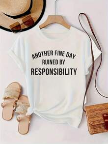 OTRO DÍA MARAVILLOSO RESPONSABILIDAD Camiseta de mujer con diseño de estampado moderno, suave y cómoda, agradable para la piel, casual y deportiva, versátil, de manga corta y cuello redondo, camiseta casual de manga corta para mujer de primavera y verano, camiseta de base para mujer. - Blanco - Ver 6