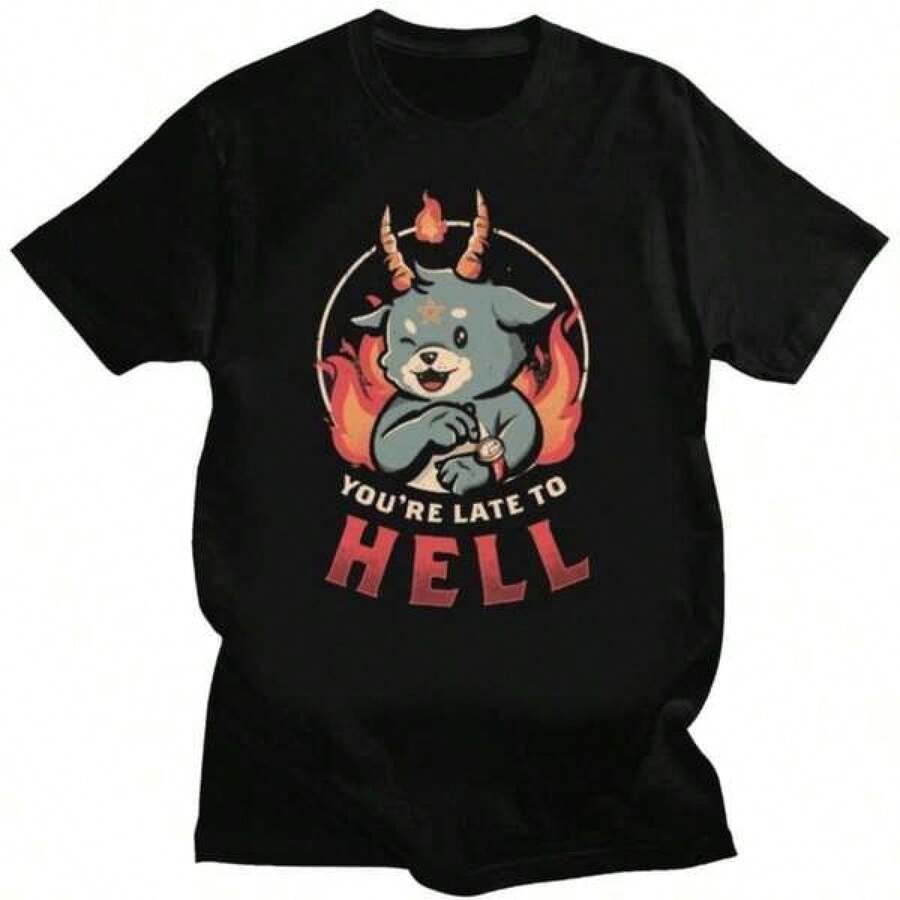 Unisex kortärmad t-shirt, kortärmad t-shirt för män, cool BAPHOMET t-shirt, KAWAII satanisk demon-spöke dold get-tröja, KAWAII-kläder, anime-tröja, , mjuk bomull, vardagskläder, t-shirt i bomull, sommar, y2k-stil, , fars dag, 2000-talsstil, sommartoppar, lättviktigt, andningsbart tyg, utomhusnöjen, resor & utflykter, festivalstil, mjuk & lättviktig, sommarsemester, vardagskläder - Svart - Visa 1