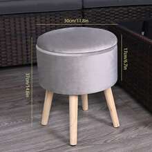 1pc Gray Round Fabric Storage Ottoman, Minimalist Modern Removable Round Stool With Wooden Legs, Shoe Bench, Vanity Chair, Multipurpose Creative Storage Ottoman, Toy Storage Stool For Living Room Bedroom - Multicolor - View 6