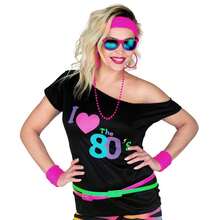 Set de accesorios de los años 80: Peluca, radio, gafas, diadema, pendientes, pulseras y collar - Perfecto para atuendos femeninos de los 80, chándales neón, looks de estrella de rock, carnavales y fiestas temáticas. - Multicolor - Ver 3