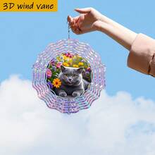 1个3D英国短毛猫花园/室内悬挂装饰品,带360°旋转挂钩 - 10英寸圆形铁艺金属装饰品,适用于拱门、花园、婚礼、圣诞节、复活节及全年使用 - 吐舌设计,无需电池/电源(不含吊坠),款式随机。 - A - 查看 5