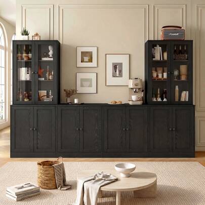 VOWNER 4Pcs Kitchen Hutch Pantry Cabinets,94.4''W Modular Furniture Cabinets With Microwave Shelf,Sideboard Buffet Cabinet With Doors And Shelves For Dining Room,Living Room