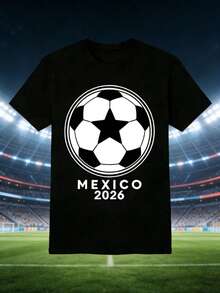 Hombres 002 | | Fútbol | Camiseta negra con el emblema de la selección de fútbol y la bandera mexicana para el Mundial de 2026, un accesorio esencial para los amantes del deporte. - Negro - Ver 1