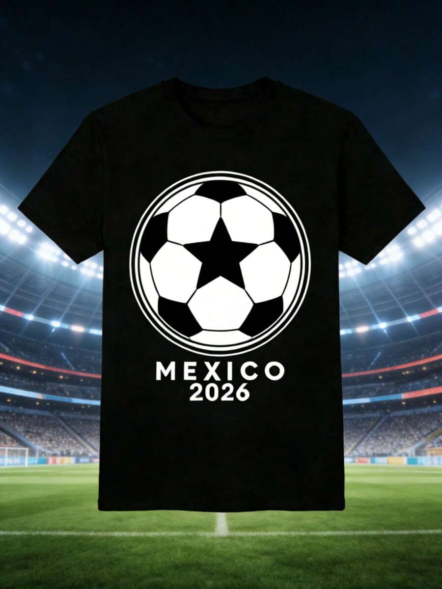 Hombres 002 | | Fútbol | Camiseta negra con el emblema de la selección de fútbol y la bandera mexicana para el Mundial de 2026, un accesorio esencial para los amantes del deporte. - Negro - Ver 1