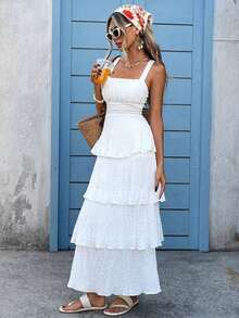 Vestido de verano con volantes en el bajo para mujer - Blanco - Ver 4