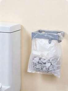 1PC Foldable Garbage Rack, No Need To Drill Holes And Save Space, Wall Mounted Storage Rack, Anti Odor And Leak Proof, Foldable Garbage Rack On The Side Of Kitchen/Bathroom/Office Desk, Strong Load-Bearing Capacity, Buckle Fixation, Garbage Bag Does Not Fall Off, Ultra-Thin Folding, Wall Mounted Does Not Occupy Space, Kitchen Cabinet Retractable Plastic Bag Folding Garbage Rack - Grey - View 5