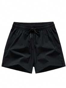 Quần short nữ màu trơn phong cách thường ngày, thể thao fitness, quần chạy bộ co giãn, kiểu cơ bản, phù hợp mặc dạo phố và đi làm phong cách tối giản hàng ngày - màu đen - Xem 9