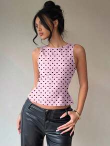 Blusa sin mangas con cuello redondo y lazo en la espalda, para uso casual y de oficina - Rosa - Ver 5