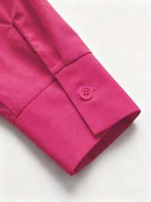 Camisa de mujer casual de manga larga a rayas con un solo abotonado - Rosa Fucsia - Ver 6