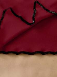 Top de tirantes con lazo y ribete de lechuga en contraste, elegante y ajustado, top para salir para mujeres, apto para el estilo del milenio - Burdeos - Ver 5