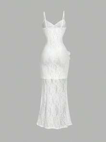 Vestido largo con abertura alta, cuello en V y volantes, con estampado de teñido anudado, vestidos de verano para mujer, vestidos en tonos pastel, vestido de fiesta, atuendo de fiesta, vestido de playa, atuendos de playa para mujer, vestidos ele - Blanco - Ver 3