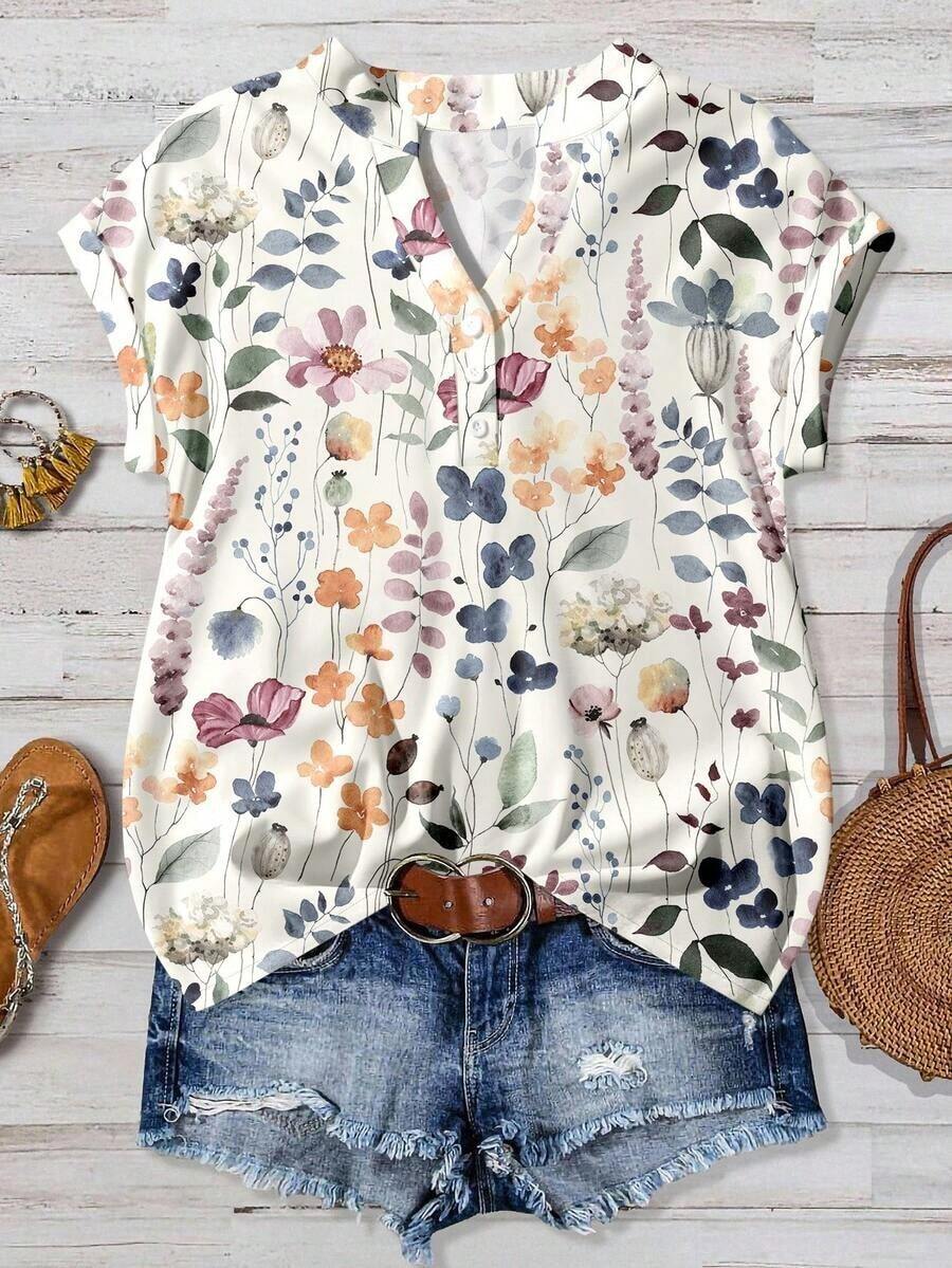 Camisa oscura minimalista casual, adecuada para el verano - Multicolor - Ver 1