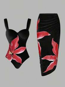 Swim Oasis Traje de baño de una pieza con estampado floral para mujer, verano - Negro - Ver 1
