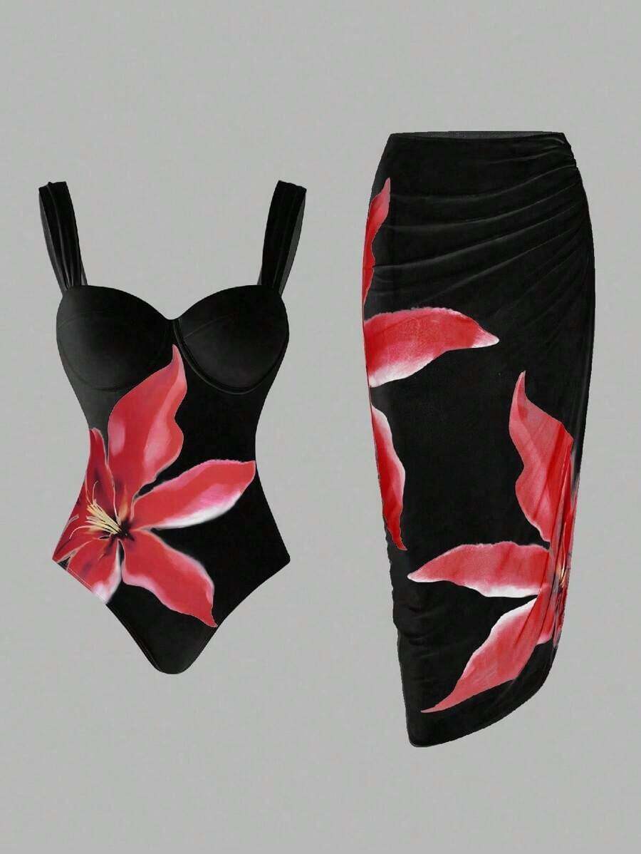 Swim Oasis Traje de baño de una pieza con estampado floral para mujer, verano - Negro - Ver 1