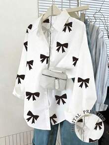 Camiseta holgada de manga larga de unicolor con un solo pecho para mujer - Blanco 3 - Ver 8