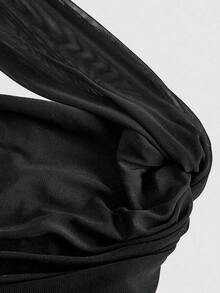 Vestido sin mangas con volantes asimétricos vintage para mujer - Negro - Ver 4