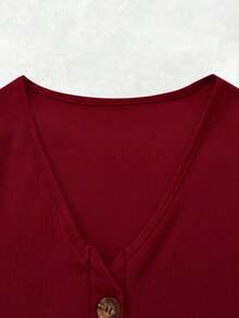 Vestido sencillo y diario para mujer con cinturón y unicolor para el verano - Rojo 2 - Ver 4