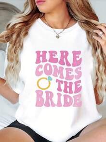Camiseta de Mujer Estampada, Cómoda y Elegante, Cuello Redondo, Manga Corta, Lavable a Máquina, Apta para Todas las Temporadas - Negro - Ver 6