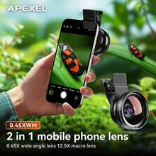 APEXEL 二合一夹式手机镜头套装，0.45倍广角+12.5倍微距镜头——适用于及所有智能手机的手机摄影镜头，是Vlog、照片和视频录制的理想之选。 - 查看 10