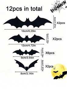 48 piezas Decoraciones de murciélagos 3D para Halloween con múltiples tamaños disponibles, siluetas de murciélagos realistas en negro y gris perfectas para decorar paredes, ventanas y puertas. Ideal para crear una atmósfera de fiesta de Halloween espeluznante, también adecuado para arreglos de escenas de Navidad y vacaciones, esencial para las fiestas de Halloween - Varios estilos - Ver 10