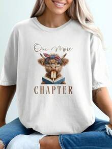 Highland Cow Reading T-Shirt, "One More Chapter" Literary Top, Gift For Book Lovers. Unisex 220g Pure Cotton T-Shirt, Ideal Weight For All Seasons, Suitable For Both Men And Women. Durable, High-Quality Fabric, Soft To The Touch And Long-Lasting. Breathable Top. Suitable For Women In Spring And Summer, Holidays, Mother's Day, Independence Day. - 白色 - 查看 1