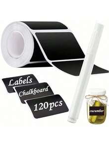 120pcs Reusable Waterproof Black Wave Pattern Labels/Stickers For Kitchen Food Storage Containers, Jars, Spices, With 1pc White Chalk Marker Pen - Multicolor - View 8
