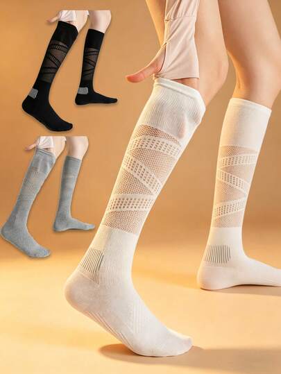 1/2/3 Pairs Professional Sports Compression Socks For Women, Thin Ankle Length Badminton/Tennis Socks, White Calf Socks, Compression Socks