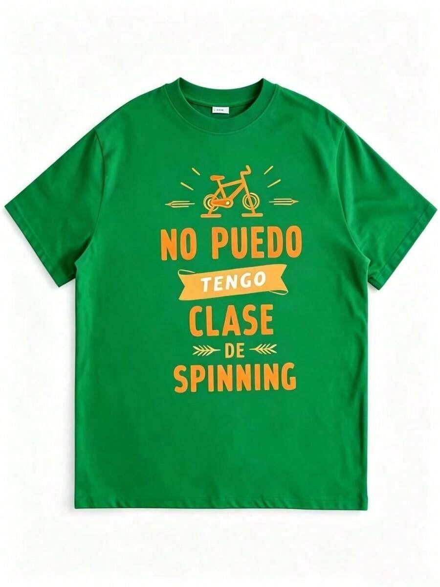 Camiseta de manga corta para mujer 2026 - Divertido eslogan "Spinning Bike" en impresión en español, estilo casual y cómodo, adecuada para clases de spinning y para estudiantes de español. Solo para mujeres - Camiseta de manga corta con cuello redondo de algodón holgada unisex estilo vintage urbano - Verde - Ver 1