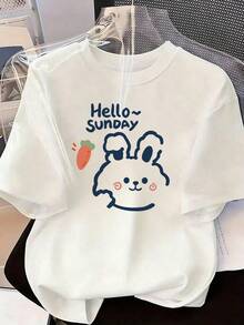 Cute And Relaxed Style Short Sleeve T-Shirt, Fashionable Short Sleeve T-Shirt For Spring And Summer 2026, Made In Mexico, 180 Grams. Cartoon Print, Couple Design, Suitable For Indoor Or Outdoor Wear. Crew Neck, Unisex, Ideal For Office And Leisure. One-Piece Pack. - WH-P631577SLNDXZGY487 - 查看 2
