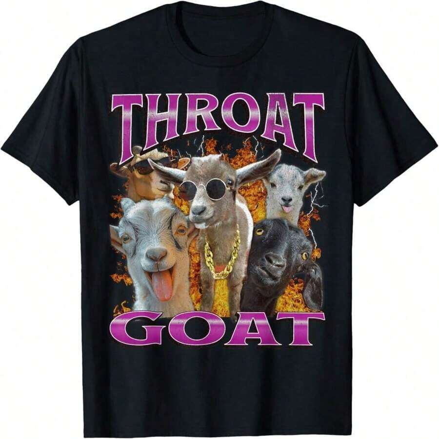 FASHIOGIRL Camiseta Gráfica Unisex para Adultos con Diseño Divertido y Ofensivo de Cabra - Estilo Y2K - Negra, Talla Pequeña - Manga Corta - Diseño Gráfico Único - Negro - Ver 1