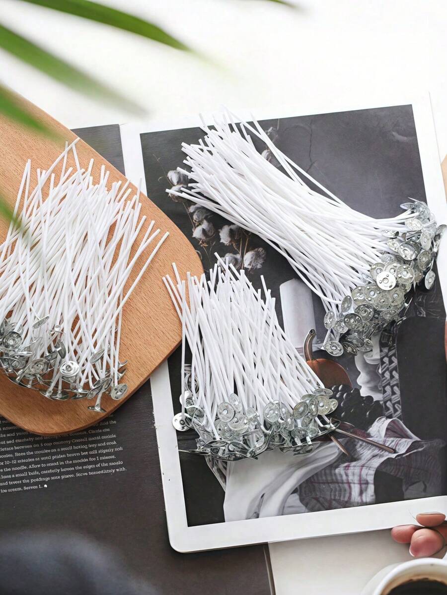 5/100pcs Pre Coated Wax Core With Metal Bracket, Smoke-Free And Lead-Free, Suitable For Making Soy Wax, Beeswax And Paraffin Wax Candles. It Is A Type Of Container Candle That Can Be Used For Home Decoration, Weddings, Parties, And Aromatherapy - Multicolor - View 1