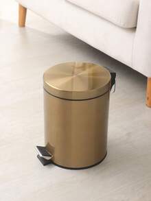 1pc Gold Stainless Steel Trash Can, Foot Pedal, Round, Quiet Lid, Fingerprint-Resistant, Vintage Style Suitable For Bathroom, Kitchen, Office - Multicolor - View 3