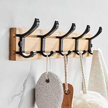 Perchero de Pared, Perchero Montado en la Pared, 5 Ganchos Dobles, Gancho Ajustable, para Colgar Abrigos, Sombreros, Bolsos, Llaves, Perchero Adecuado para, Dormitorio, Baño - Nogal claro - Ver 8