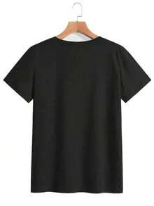 Camiseta Casual de Mujer para el Día de San Valentín, Estilo Europeo y Americano, Primavera-Verano, con Estampado de Pequeñas Margaritas, Holgada y Cómoda, Blusa Blanca de Verano - Negro - Ver 2