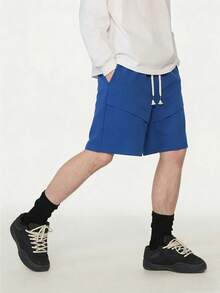 Men's Summer Casual Loose Fit Drawstring Waist Straight Leg 5-Inch Shorts, Versatile For Sports, Commute And Daily Wear - Blue - View 3