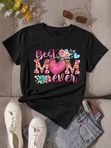 [Entrega Local]Playera Para Mujer Nueva Camiseta Casual De Manga Corta Y Cuello Redondo Para Mujeres En Verano, Con DiseñO Moderno De Estampados, Es Un ArtíCulo BáSico VersáTil Para El DíA A DíA.Ideal Como Regalo Para La Fiesta De Las Madres, Esta Camiseta Corta Especialmente DiseñAda Para Este DíA Es Un Obsequio Perfecto Para MamáS. - Negro - Ver 1