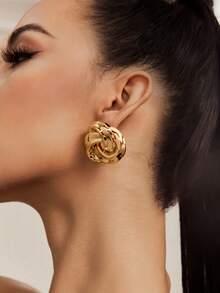 Altistry 1pair Fashionable Simple Asymmetrical Geometric Twisted Knot Clip Earrings For Women, Holiday Mother Day Gift - Gold - View 1
