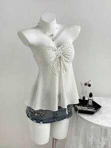 Top de tirantes con cintura ceñida y estampado de lunares, para primavera/verano - Blanco - Ver 6