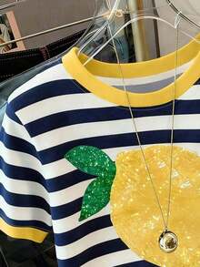 Camiseta casual de mujer de manga corta con cuello redondo y rayas - Multicolor - Ver 4