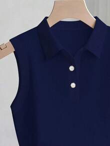 Camiseta sin mangas de mujer de punto acanalado, elegante y de moda - Azul marino - Ver 3